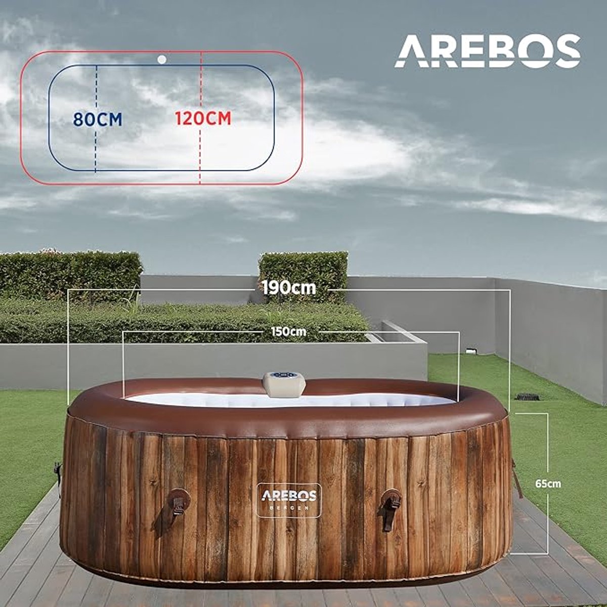 Opblaasbare Jacuzzi 190x120x65 cm – 2 Personen – 90 AirJets Bubbelbad Massage – Binnen & Buiten Spa – Ovaal Hottub 550L – PVC Wellness Bad – Bruin – Laura