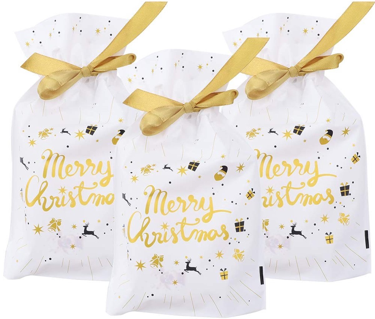 MTTproducts- Geschenkverpakking 50 Stuks - Kerstcadeau - Snoepzakjes - Plastic Zakjes - Trekkoord - Rood Rendier - Feestelijke Verpakking - Cadeauzakjes