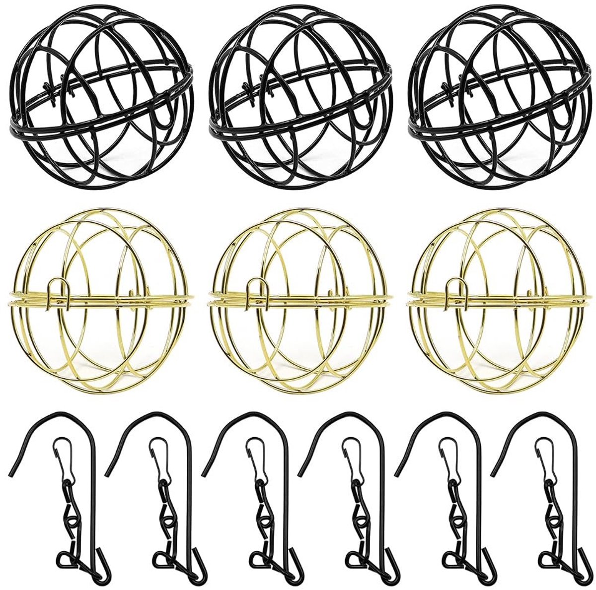 MTTproducts- Vetbollenhouder - Metalen Vogelvoederhuis - Hangend Voederhuis - Geschikt voor Tuinen/Balkons - 7 cm Diameter - 3 Zwarte Haken - Vogelfeeder