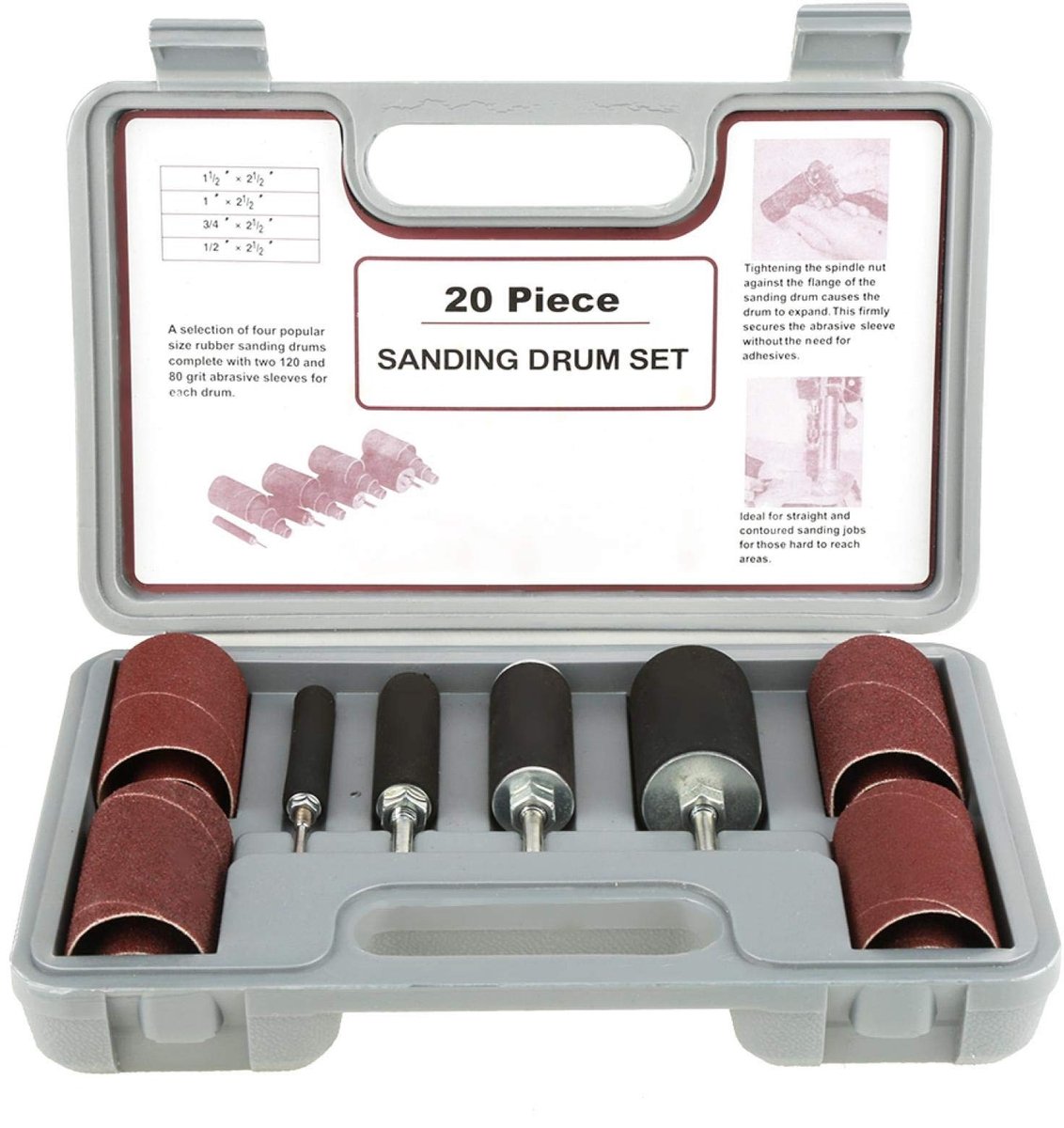 MTTproducts - Rubber Sanding Drum Set - 20-delige set - Inclusief opbergtas - 1/2" 3/4" 1" 1.5" - Perfect voor houtbewerking - Ideaal voor DIY projecten