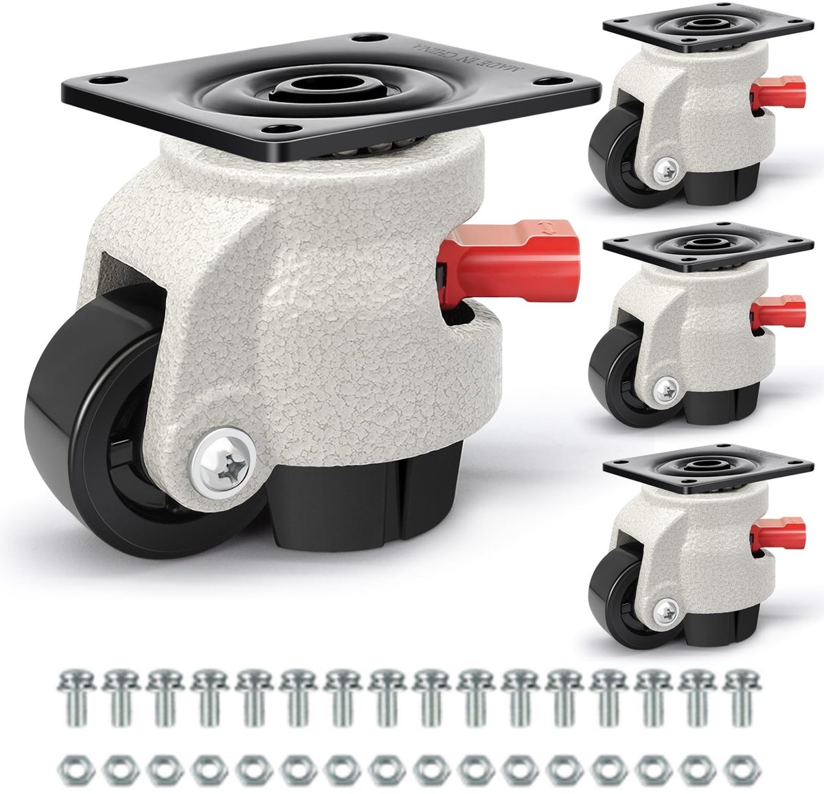 MTTproducts- Zwenkwielen Set van 4 - Hoogte verstelbaar 8-9 cm - 360 Graden draaibaar - Antislip rubberen steun - Duurzaam tot 1000 kg - Geschikt voor meubels en apparatuur - Meubelwielen