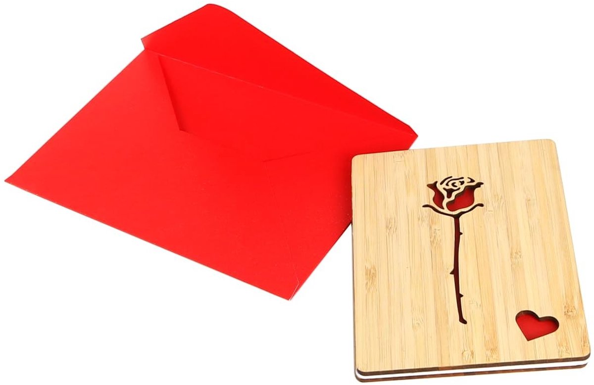 MTTproducts- Valentijnskaart Romantische Houten Rozenkaart - Liefdeskaart - 3D Gevouwen Envelop - Elegant Cadeau - 15 x 11 cm - Handgemaakt Uniek