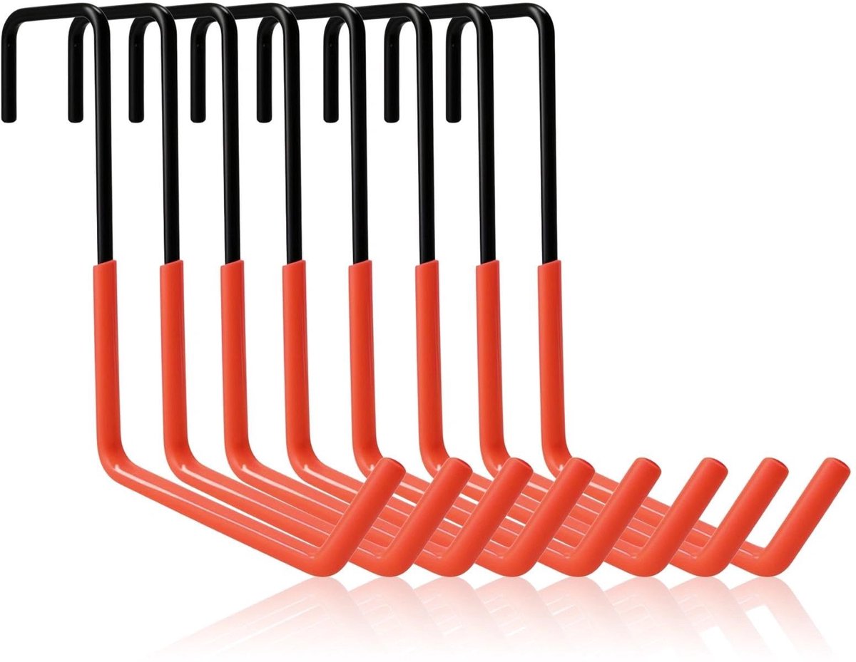 MTTproducts- Garagehaken 8 stuks - S-haak voor plafond - Robuuste fietshaken - Antislip - Zwart/oranje - Draagt tot 30 kg - Ophanghaak