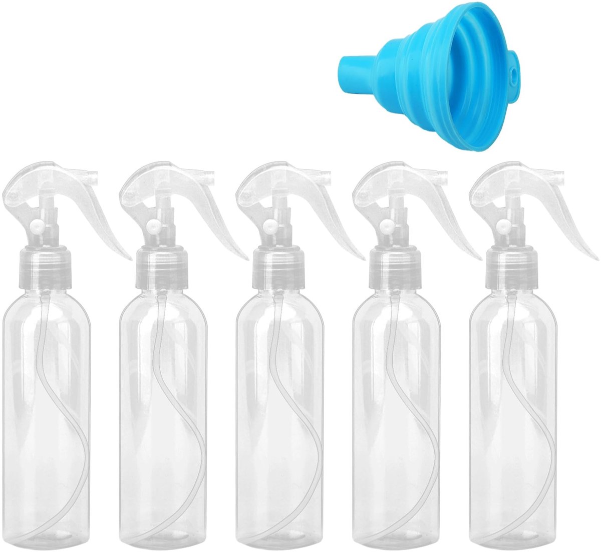 MTTproducts- Spuitfles 200 ml - Set van 5 - Plastic - Hervulbaar - Antilek - Opvouwbare Trechter - Voor Haar, Schoonmaak, Planten - Spuitflessen