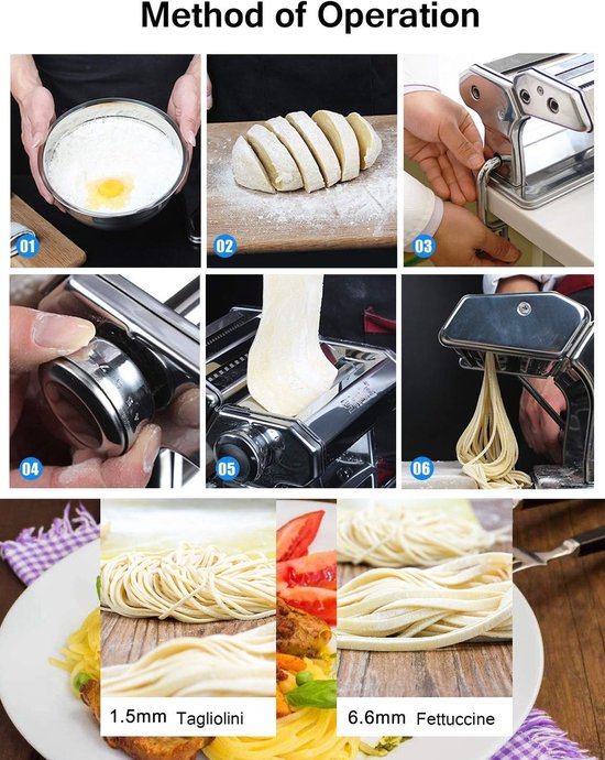 Pastamaker - Deegroller - Verse Pasta Maken - Verstelbare Dikte - 150mm Breed - Zilver van Pastamaker — afbeelding 3