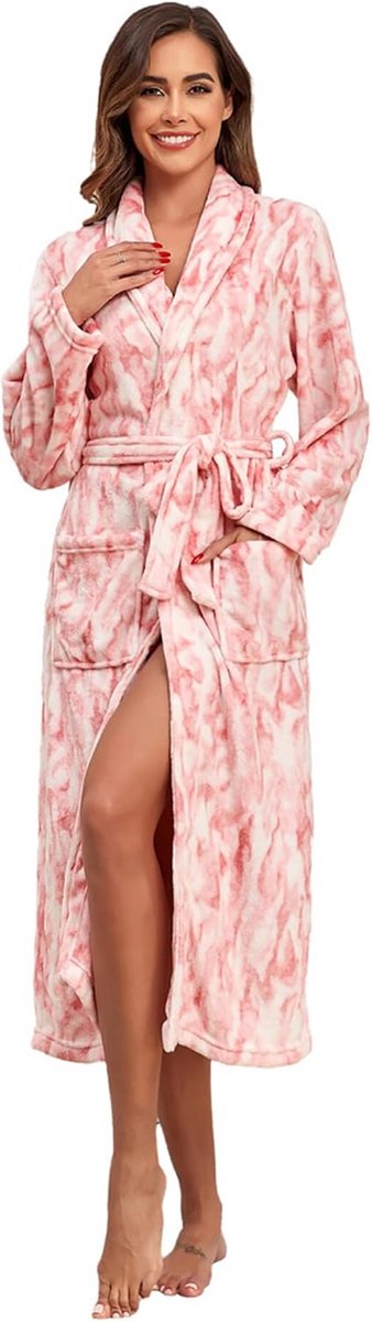 Warme Fleece Badjas voor Dames met Shawl Kraag en Zakken
