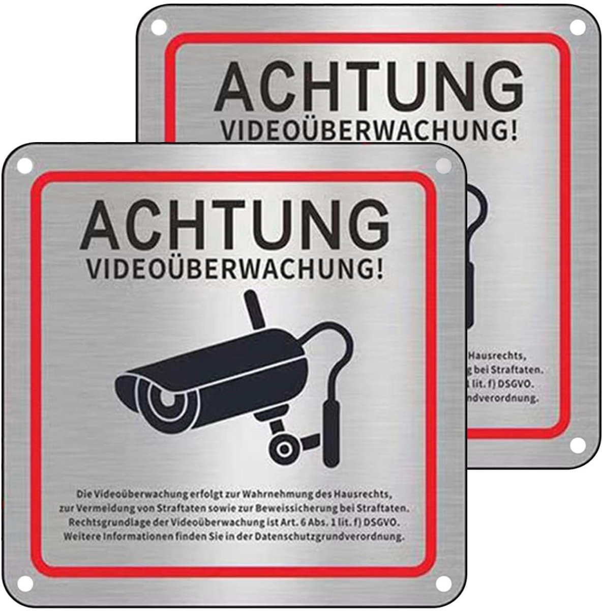 2x Videobewaking Bord Aluminium 15x15 cm Zelfklevend met 4 Boorgaten