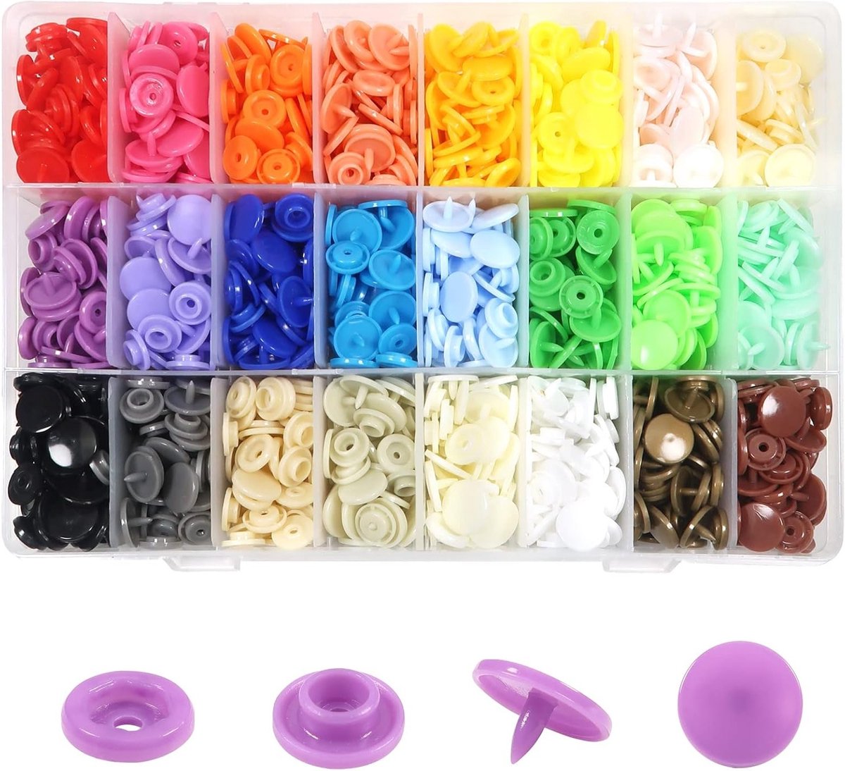 Set van 432 Poppers in Multikleur - Plastic Kleurstoffen voor Naaien en DIY Kledingaccessoires