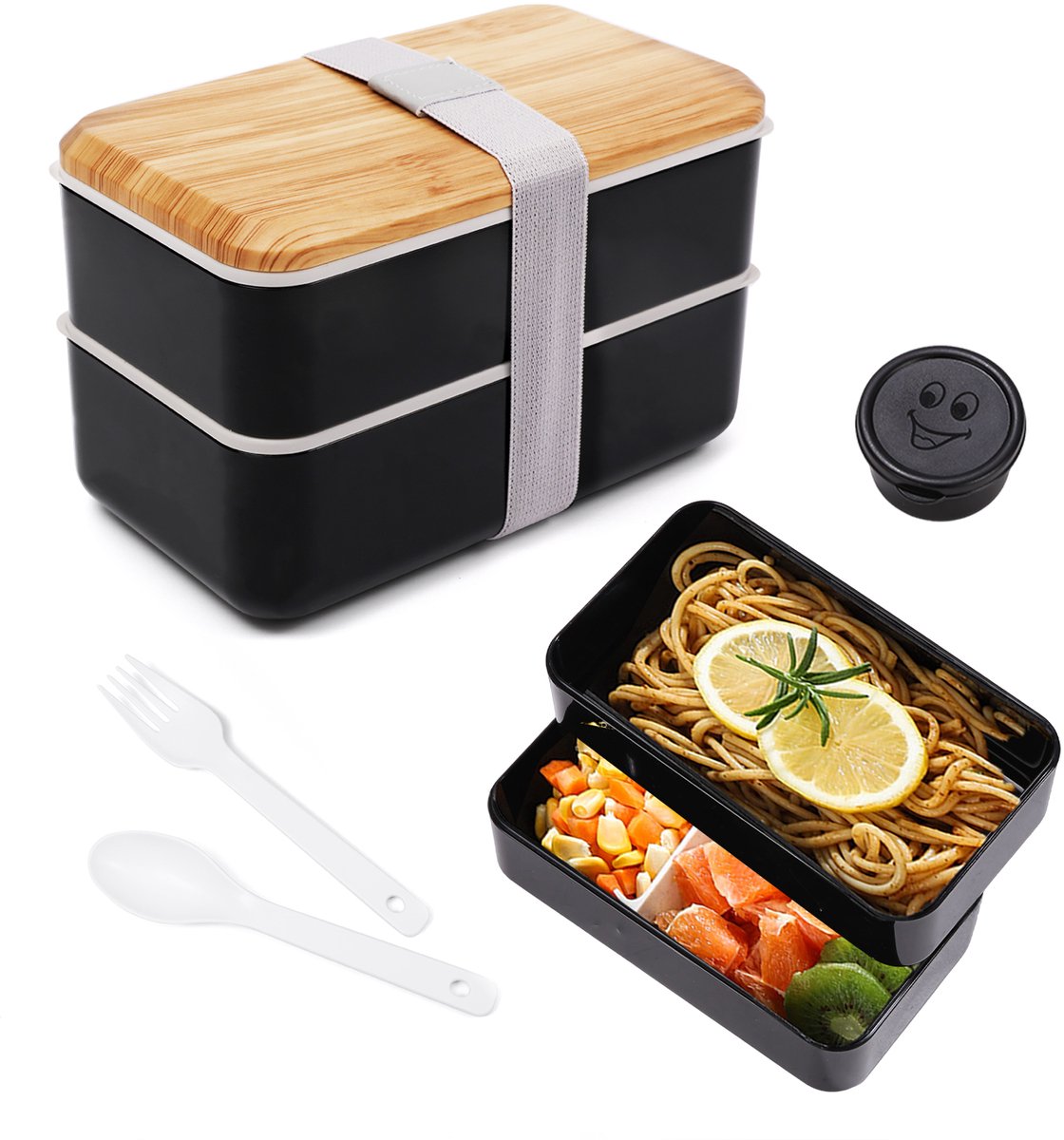 Bentobox - Lunchbox voor volwassenen - Met tussenschotten - Geschikt voor mannen en vrouwen - Magnetron- en vaatwasserbestendig - Zwart