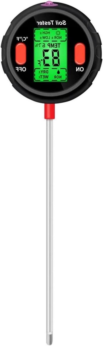 Potgrondtester 5-in-1 - Bodemmeter PH - Planten Verzorgen - Meet Vocht Licht PH - 20 cm Sonde - Zwart