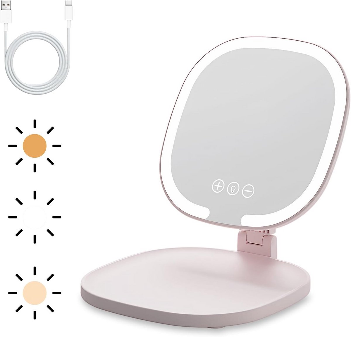 Draagbare LED Make-up Spiegel met Verlichting en Touchscreen - Opvouwbaar