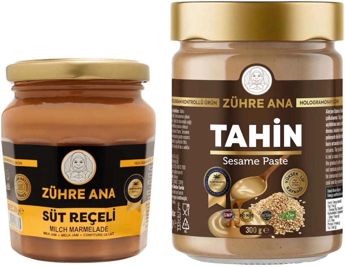 Zühre Ana Ontbijt Set – Tahin Sesampasta 300 g & Süt Reçeli Melkjam 210 g – Traditionele Smeerwaren