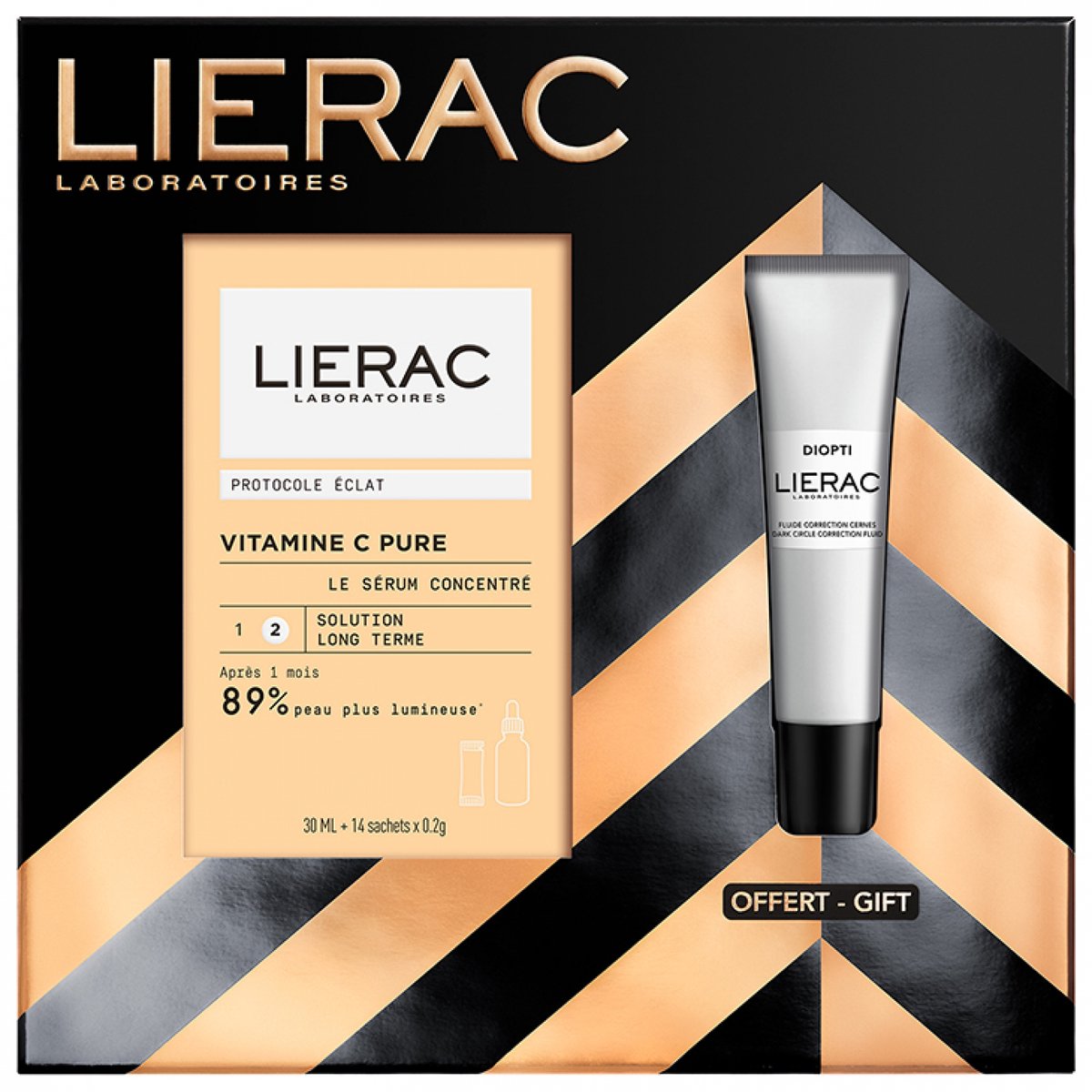 Lierac Vitamine C Pure Het Geconcentreerde Serum 30 ml + 14 Zakjes 0,2 g + Diopti Fluïde Donkere Kringen Correctie 15 ml Gratis