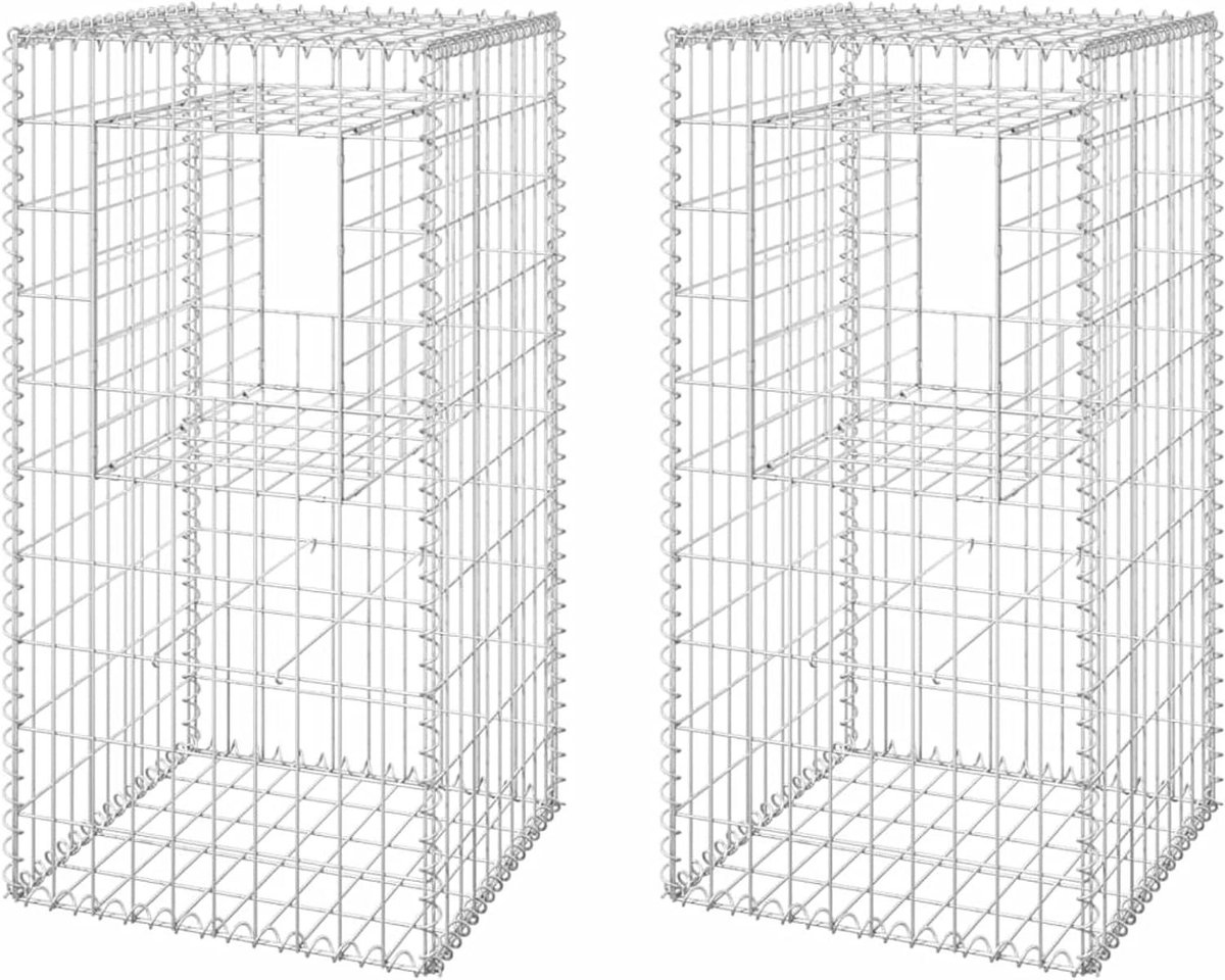 Schanskorven Set - Stenen Manden - Tuin Decoratie - Roestbestendig Ijzer - 2x 50x50x60/100cm - Zilver