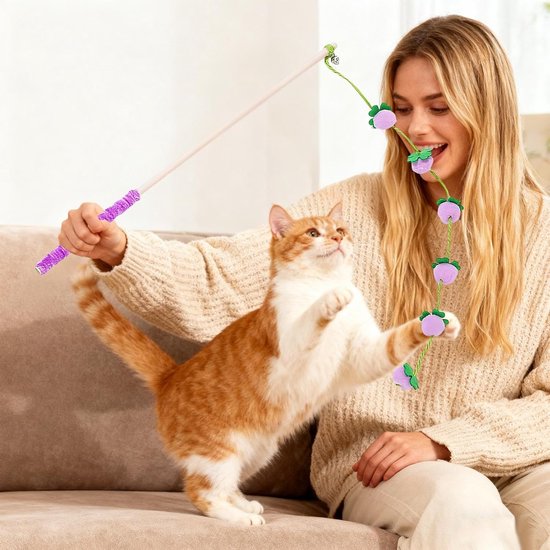 Cat Wand Toy - 15.75in Caт Pole Toy - Interactive Cat Teaser Wand For Kittens And Indoor Cats, Durable Cotton Rope Stick With Non-slip Handle, Stimulates Hunting Instincts, 17g Lightweight — afbeelding 3