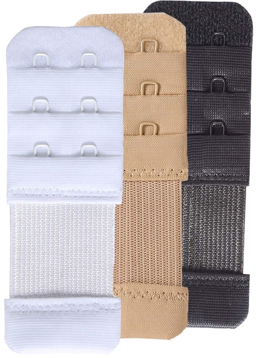 Cosensi- Beha-extenders 3 haakjes - Zachte rekbare rug - Roestvrij staal - Elastisch nylon - One size - 9,4 x 3,0 cm - Bh Verlenger