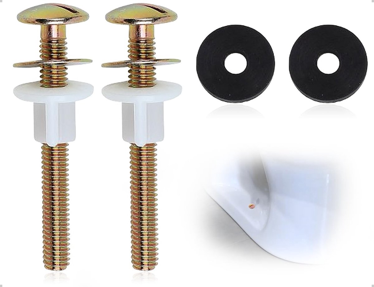 Cosensi- Toiletbril Schroeven Set - 2 Stuks - Inclusief Plastic Moeren - Inclusief Metalen Schijven - Geschikt voor Meeste Toiletten - Duurzaam Materiaal - Toilet Seat Bevestigingsset