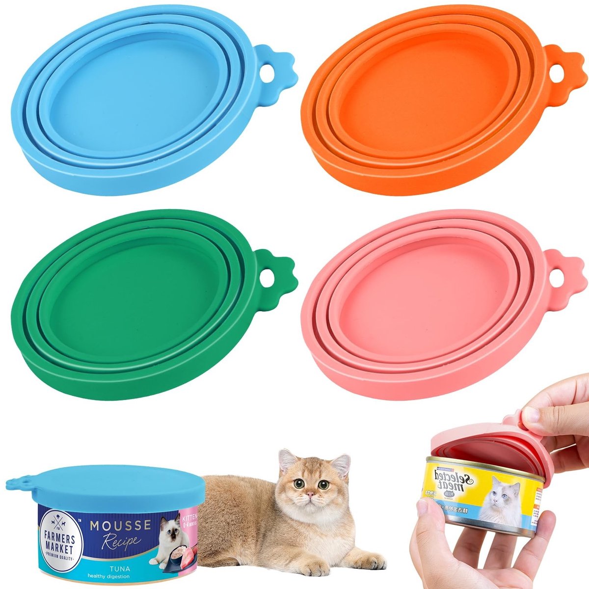 Cosensi- Voedseldeksel Set van 4 - Universele Siliconen Deksel - BPA Vrij - Diverse Maten 65mm/75mm/85mm - Herbruikbaar en Duurzaam - Goede Sluiting - Voedseldekselset