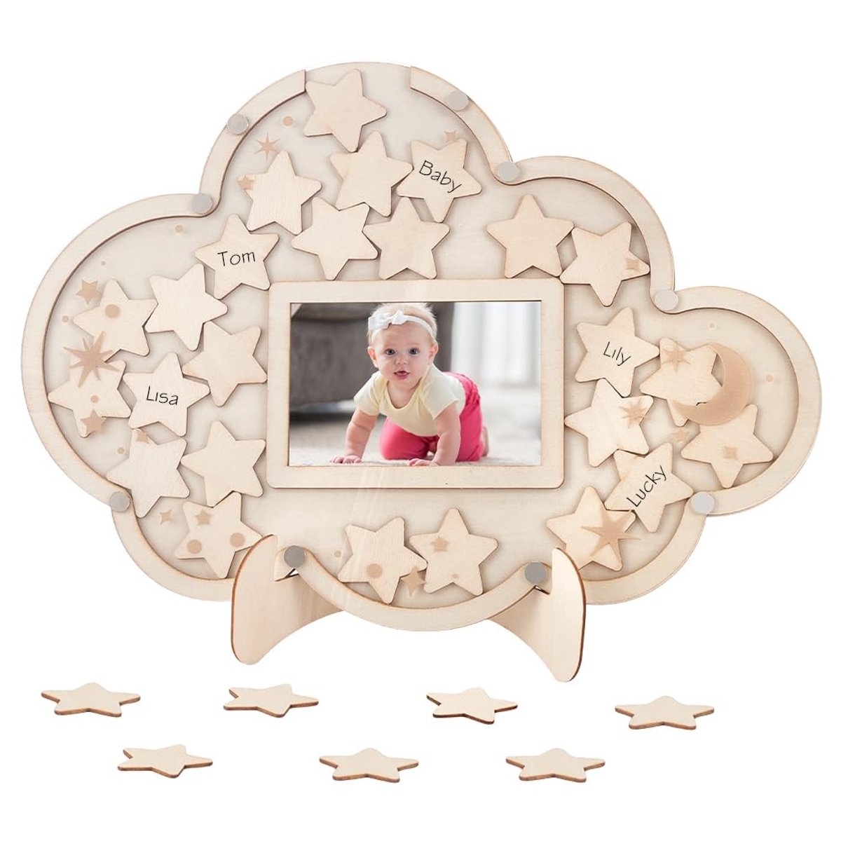 Cosensi - Houten Babyshower Gastenboek met Sterren Design