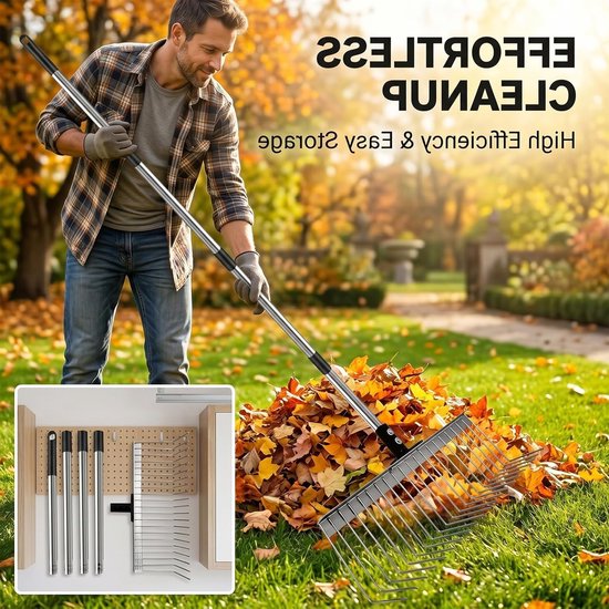 Robuuste Tuinhark met RVS Handvat van 160 cm en 21 Tanden, Ideaal voor Bladeren, Gras en Mulch, 40 cm Brede Hark voor Tuin en Gazon — afbeelding 2