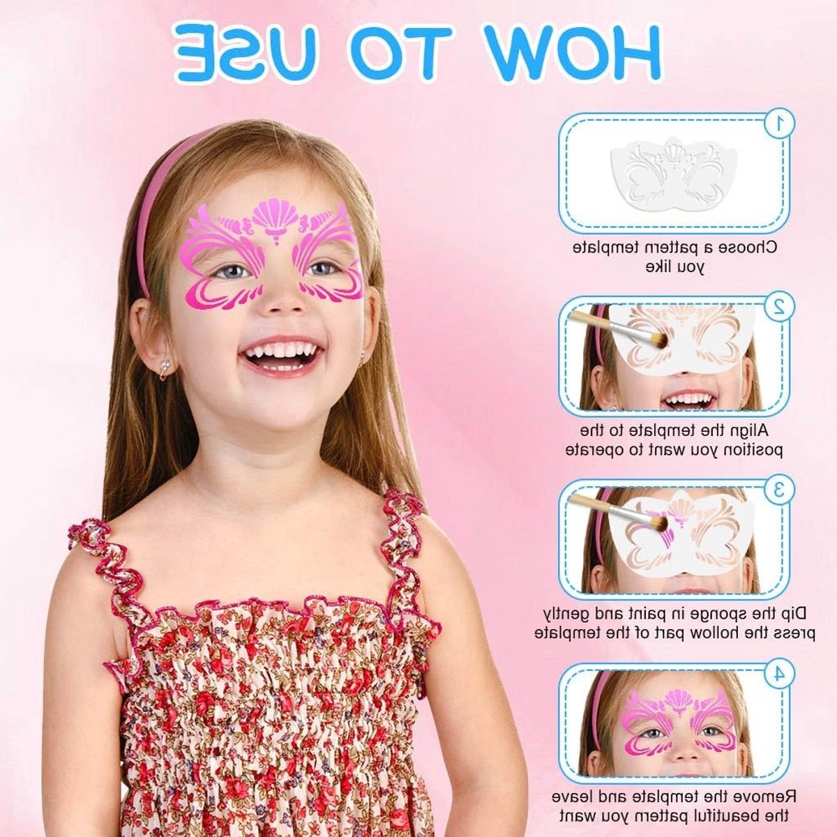 16 Stuks Gezichtsverf Sjablonen Herbruikbare Templates voor Kinderen, Feestjes, Halloween en Carnaval