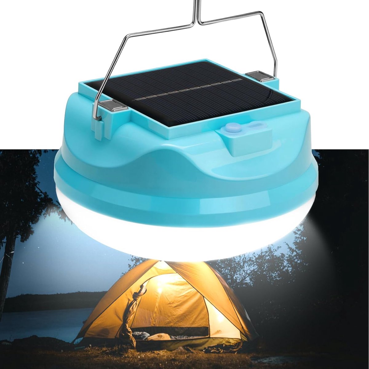 ZVD Solar Campinglamp Tentlamp, Oplaadbare LED Campinglantaarn voor Stroomuitval met 4000mAh IPX4 Waterdicht, Type-C Opladen, 3 Dimstanden, Draagbare Magnetische Haak, Powerbank, 300W, BLAUW