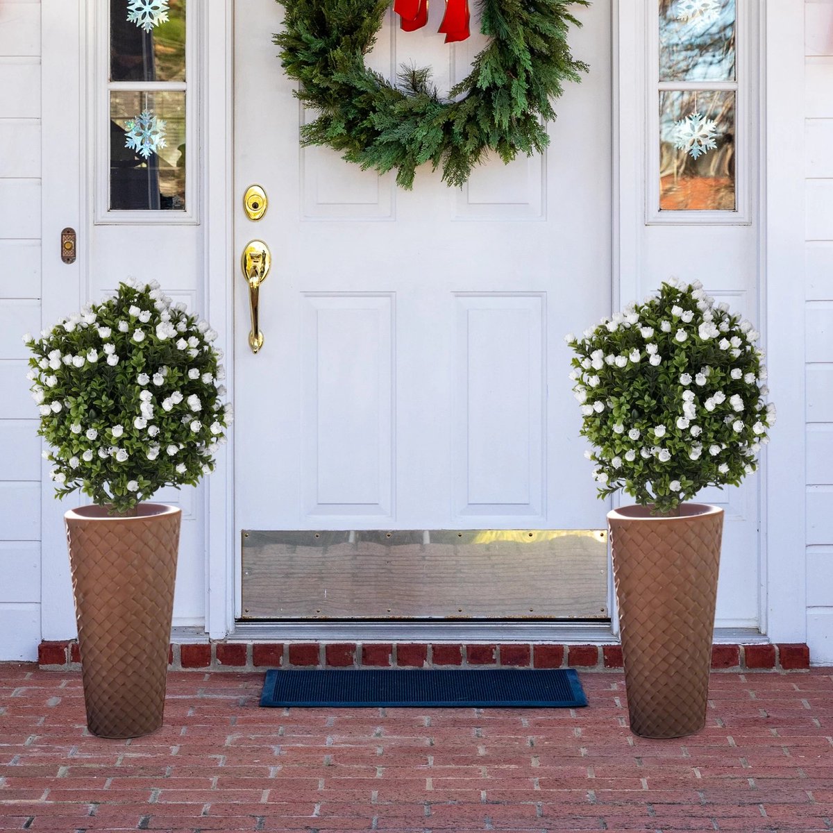 Dailygoods 2 stuks buxus topiary boom ginkgo stok, 69cm kunststof groen, kunstbomen, kunstplanten buiten, tuin patio dec