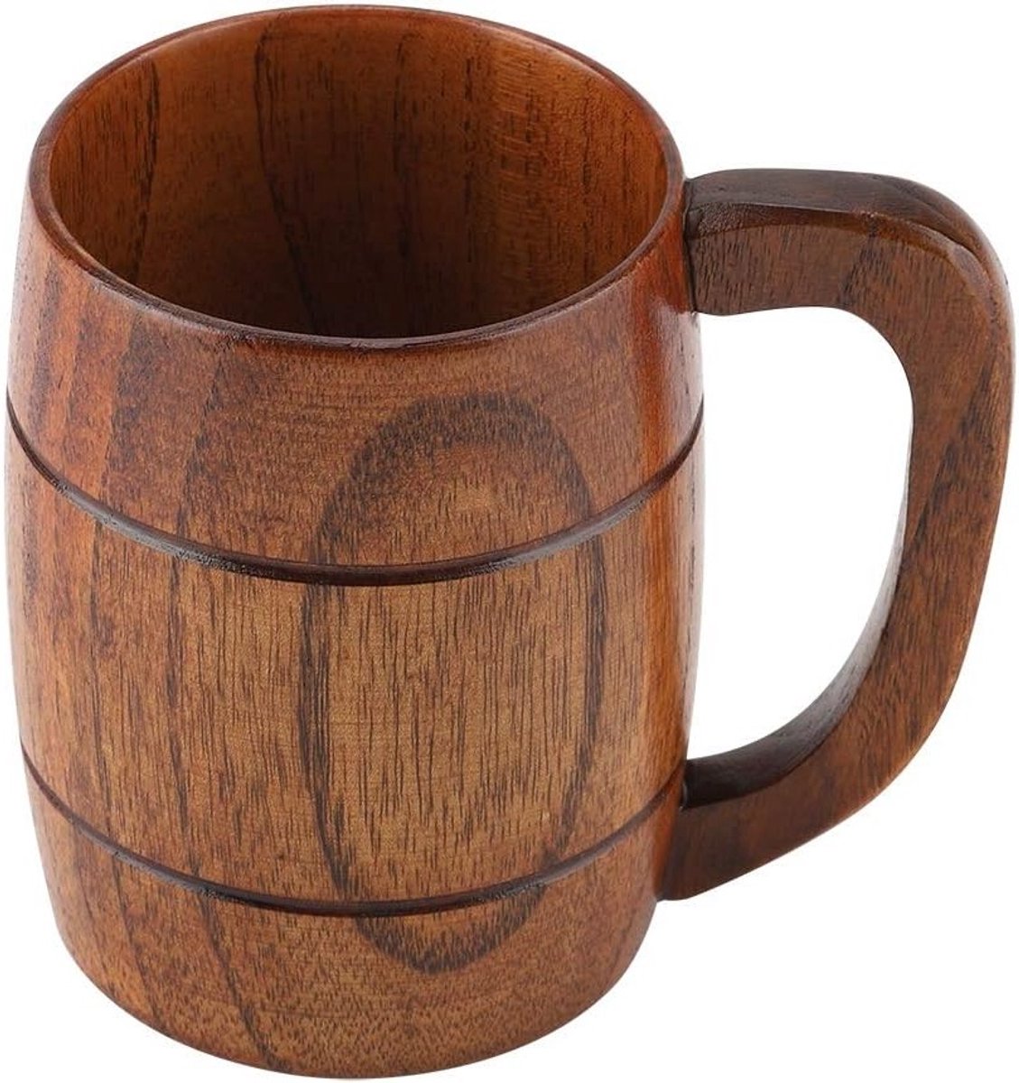 Houten Bierpul - Retro Vintage Biermok voor Bier, Koffie en Thee met Handvat, Hoogte: Ongeveer 11 cm, Diameter