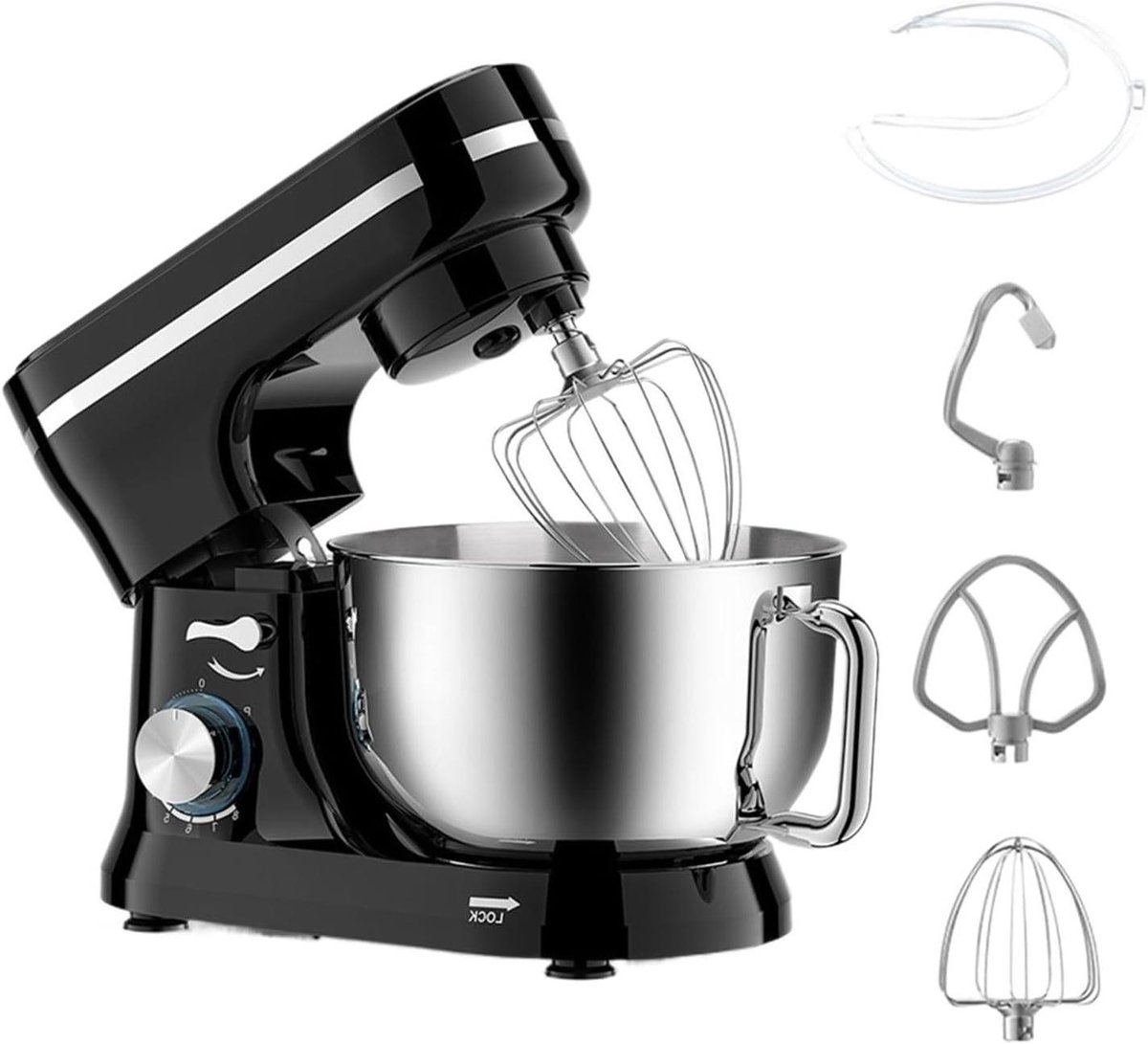 Keukenmixer - Deegmixer Cake mixer - Bakken en mengen - Kantelkop ontwerp - 4 liter kom - Zwart