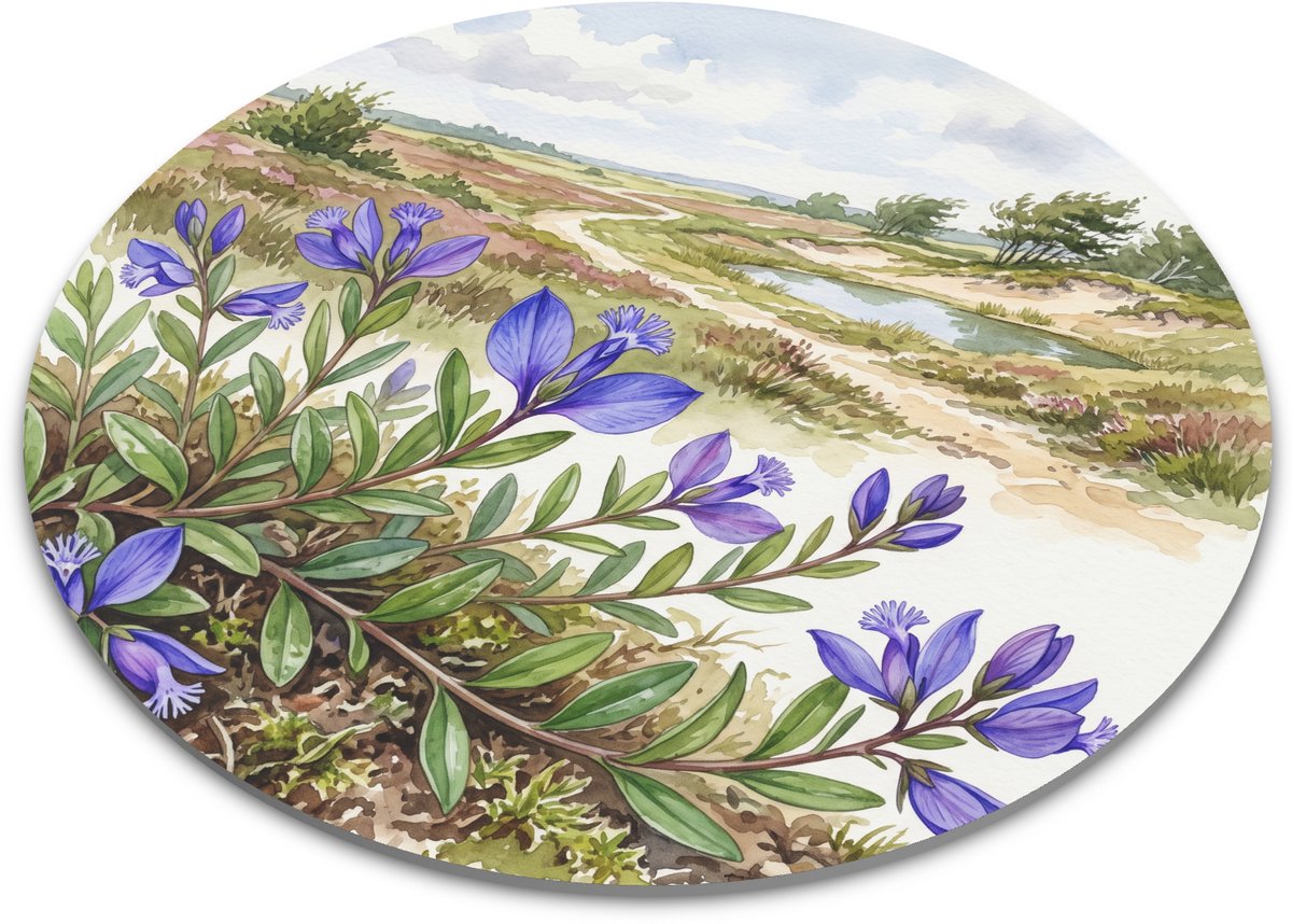 Ronde Muismat - Liggende vleugeltjesbloem Polygala vulgaris - Aquarel Botanische Bloemen Kunst en Natuur Landschap Decoratie Bureau Accessoire - Antislip Mousepad - Diameter 22 cm