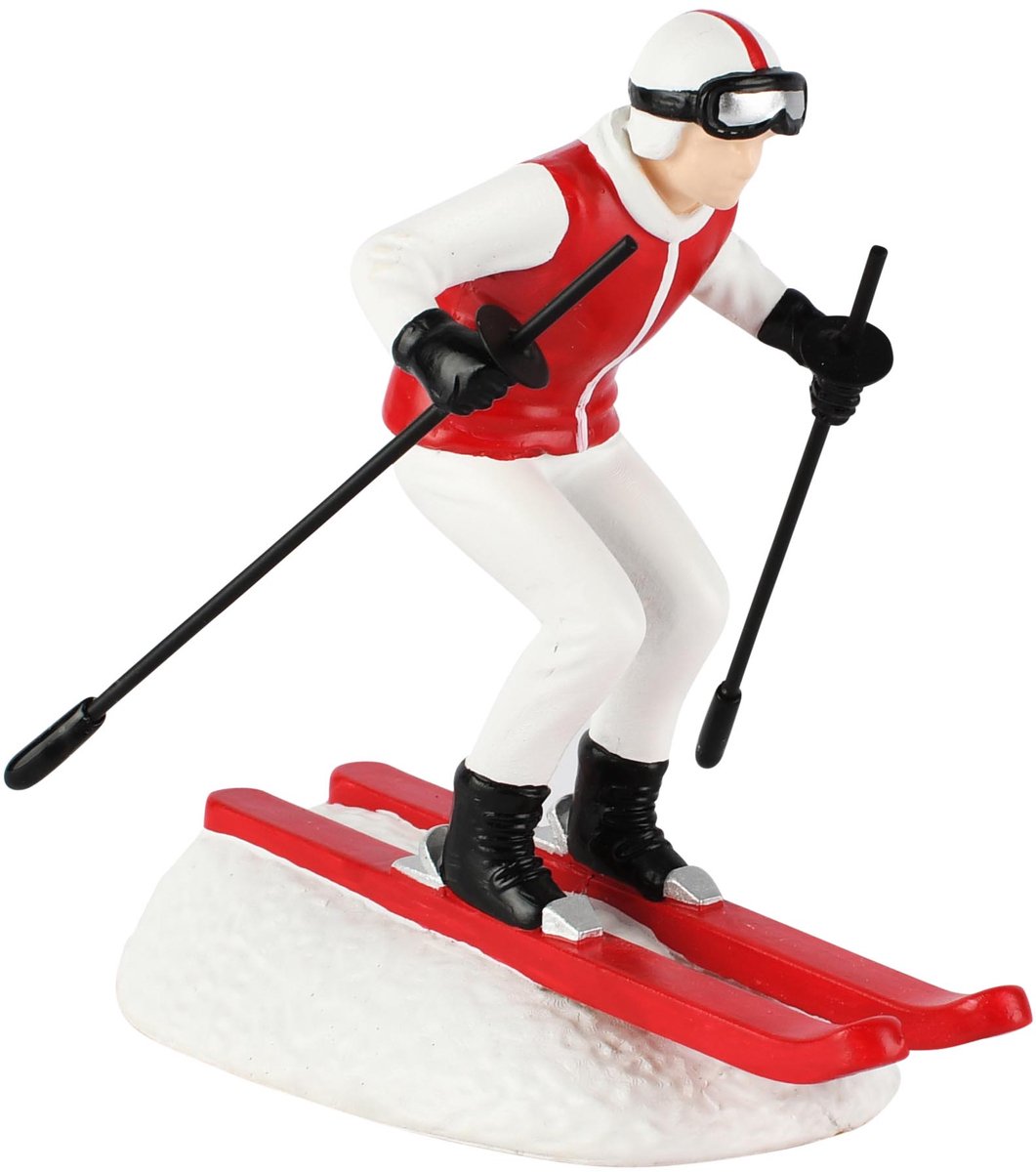 Dekoratief | Deco man op skilatten, wit/rood, resina, 7x13x13cm | A265245
