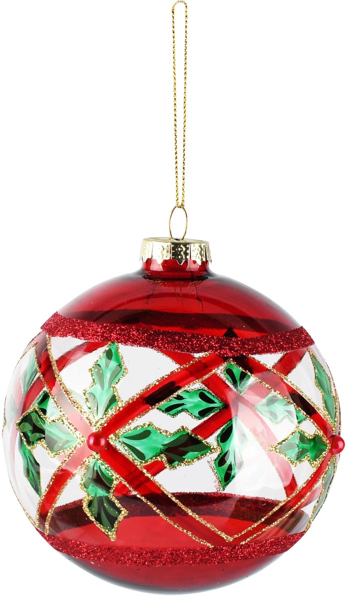 Dekoratief | Hanger bal, rood/groen, glas, 10x10x10cm | A265986