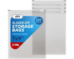 GPI - Slider Zip Voedselopslag Sandwichzakken, 7" x 9" 3 Mil Heavy Duty, Sterk & Duurzaam Voor Diepvries Opslag, 200 Count