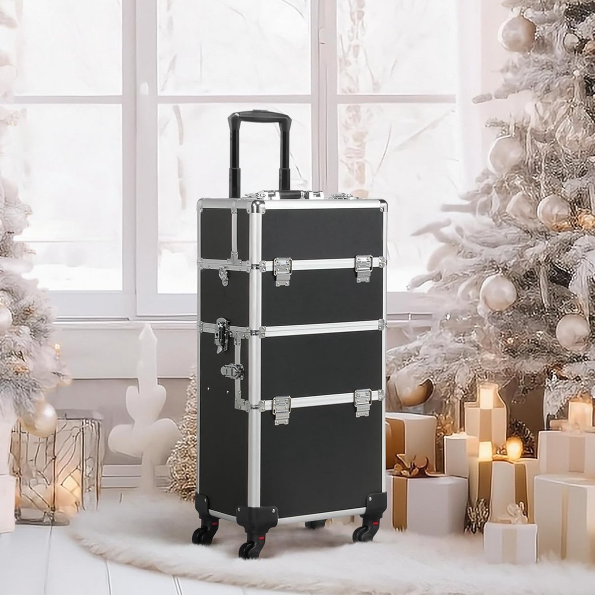 Aluminium Make-upkoffer 3-in-1 met Wielen en Slot | Draagtas voor Cosmetica & Sieraden