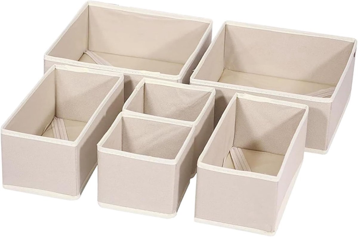 Kleding organizer lade 6-delig opvouwbaar – Ladeverdelers voor kleding, sokken en ondergoed – Stoffen opbergset beige – Kast en lade organizer