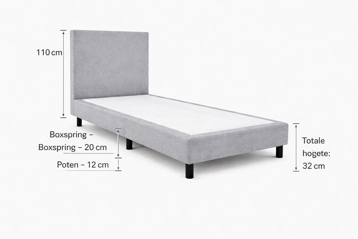 Boxspring Ayla Royal - 80x220 Zonder matras - Grijs Glad - Ayla Matrassen - 1 persoons