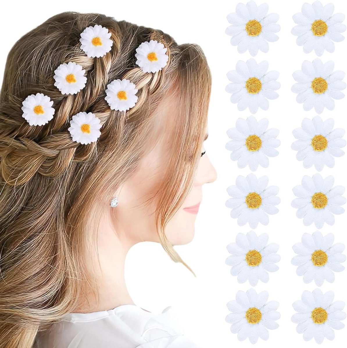 Elegante Witte Margriet Haarclips met Krokodillen Haarspelden - Vintage Zonnebloemen Haaraccessoires voor Bruiden - 12 Stuks voor Bruiloften en Feestjes