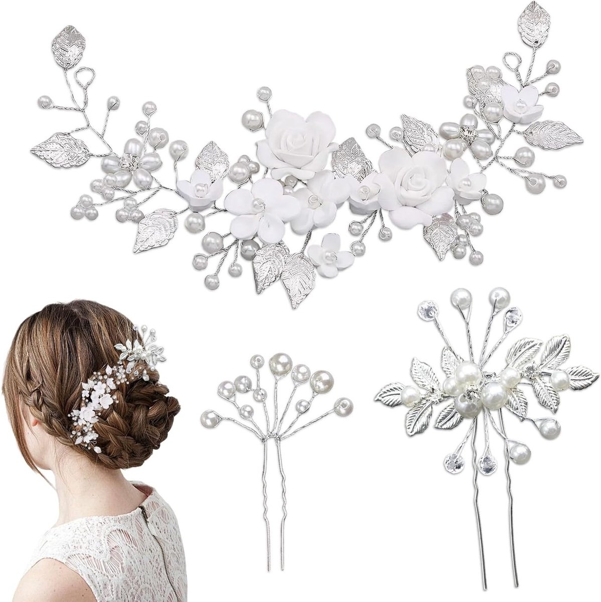 Elegante Haaraccessoires Set voor Bruiloften – 3-delige Parelen Hoofdband – Flexibel Ontwerp – Voor Vrouwen en Bruidsfeesten
