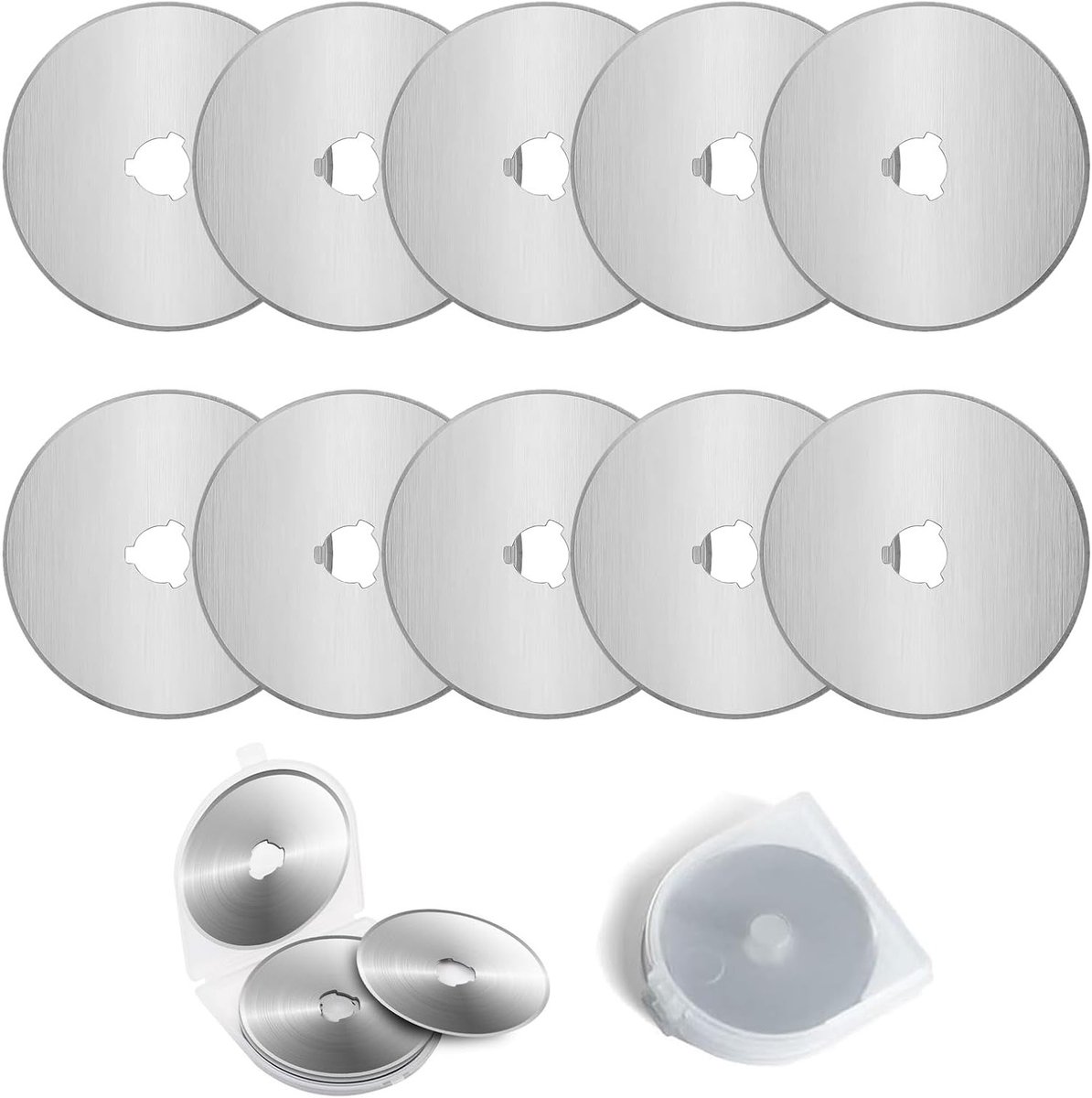 Verwisselbare 45 mm Snijbladen - 10 Stuks Roestvrijstalen Rond Knives met Opbergdoos voor Papier, Stof en Leer, Ideaal voor Quilten en Naaien