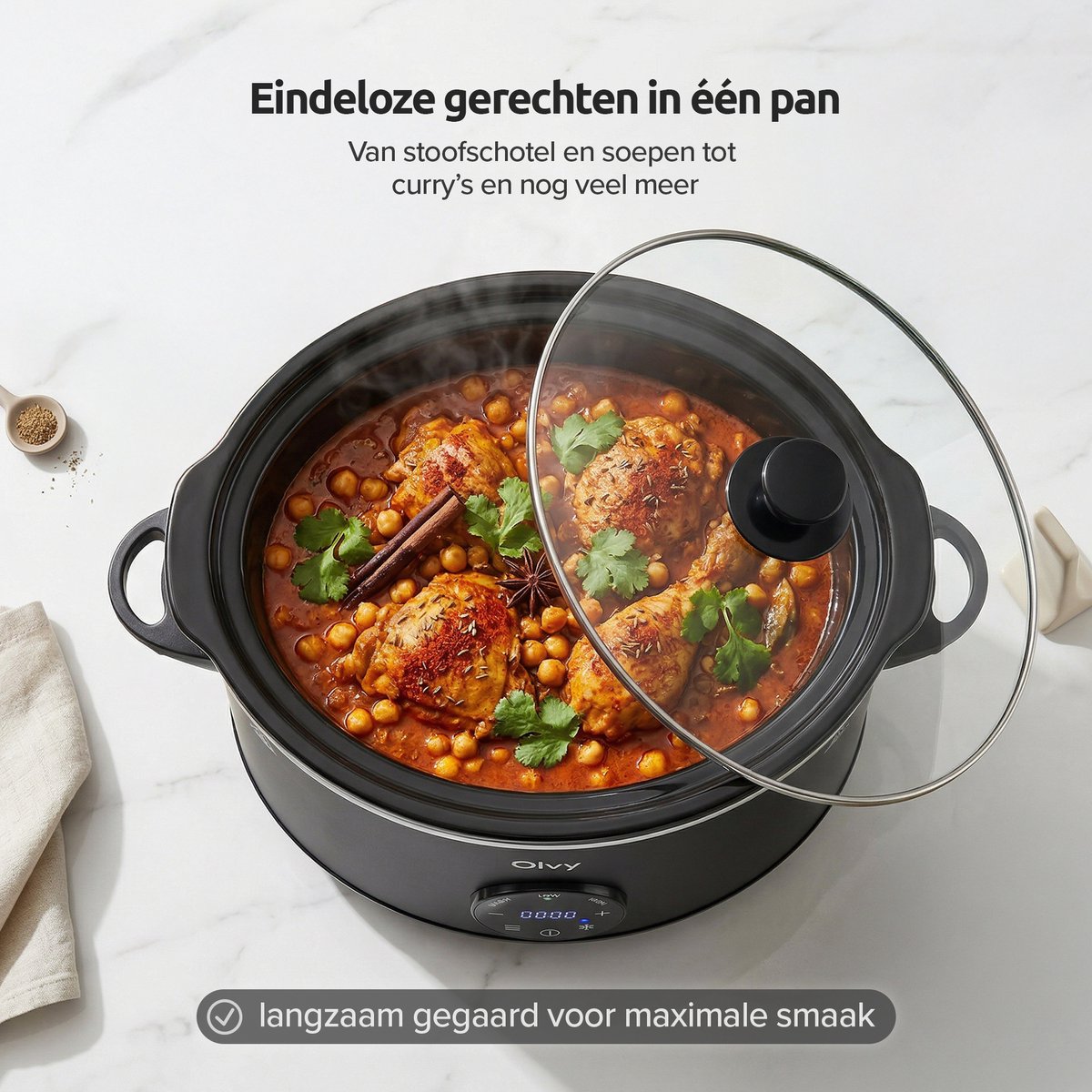 Olvy Digitale Slowcooker met Timer - 6 Liter Keramische - afbeelding 2