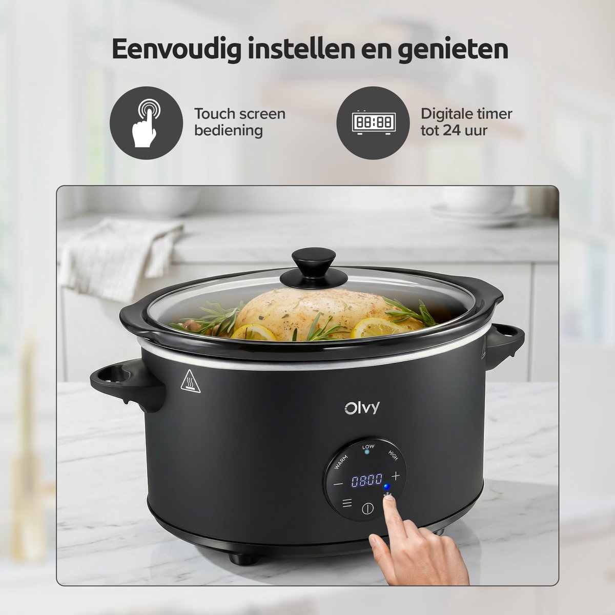Olvy Digitale Slowcooker met Timer - 6 Liter Keramische - afbeelding 3