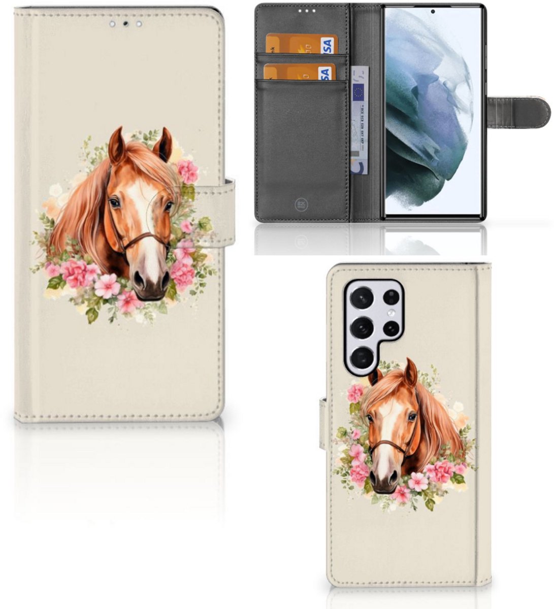 Telefoonhoesje met Pasjes voor Samsung Galaxy S22 Ultra Paard