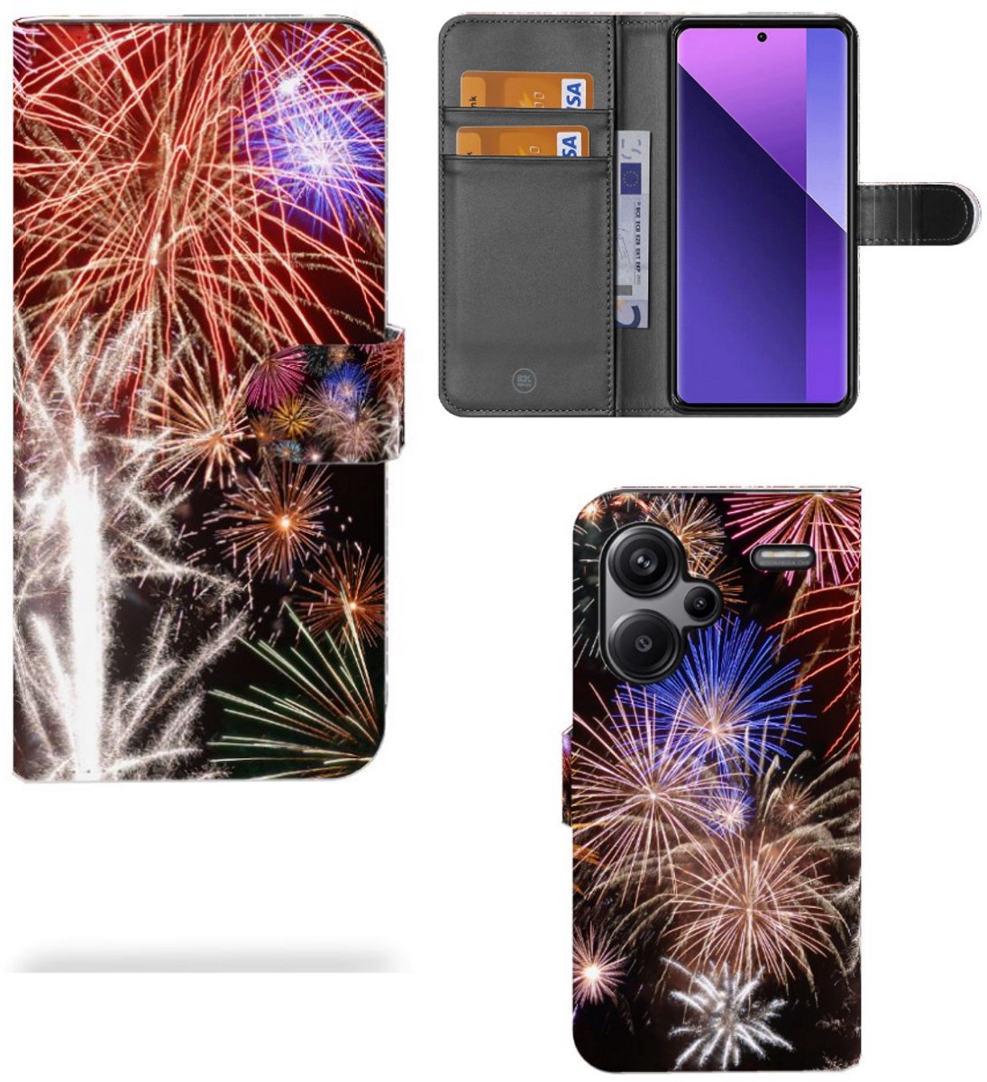 Xiaomi Redmi Note 13 Pro Plus Wallet Case met Pasjes Vuurwerk