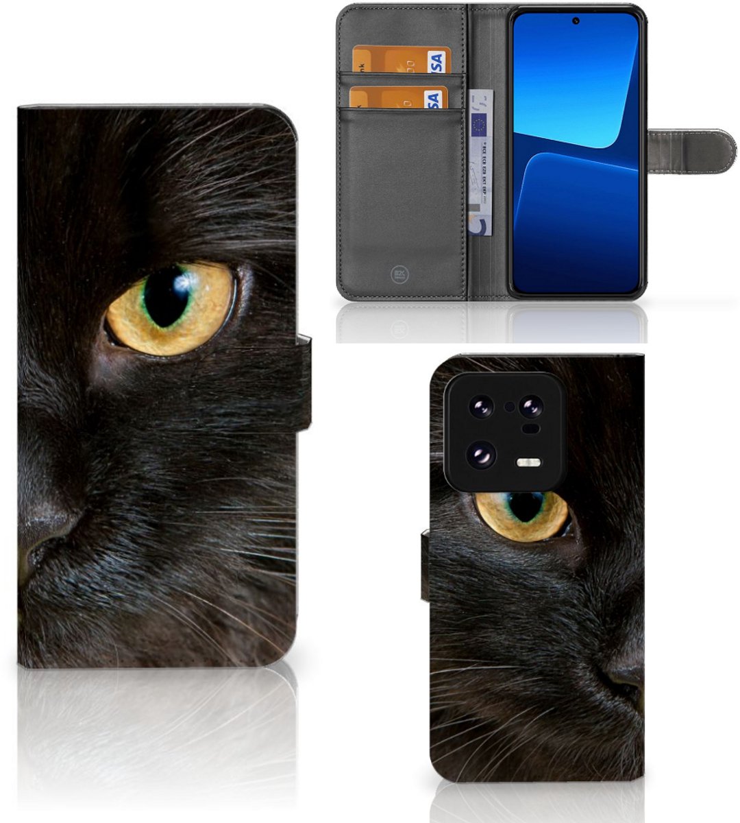Xiaomi 13 Pro Telefoonhoesje met Pasjes Zwarte Kat
