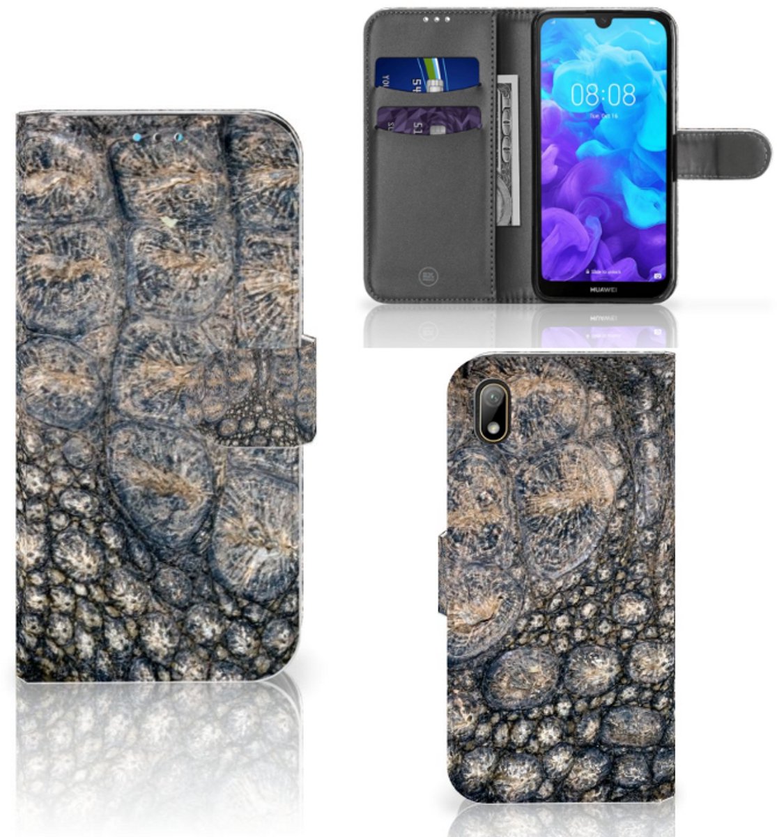 Huawei Y5 (2019) Telefoonhoesje met Pasjes Krokodillenprint