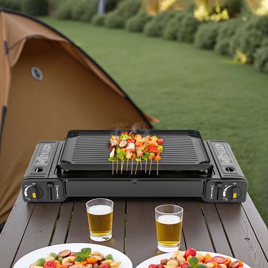 Allero Kooktoestel Camping - Camping BBQ - Fornuis 2 pits - Tafel BBQ - Campingkachel - Zwart - 28,5x66x11,5 cm - Draagbaar van Merkloos — afbeelding 5