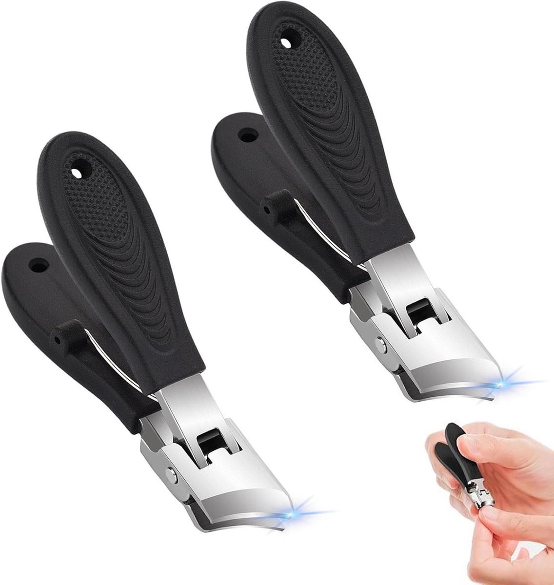 2 x Hoekige Nagelknippers van RVS, Ergonomische Nagelschaartjes voor Dikke Nagels, Ideaal voor Volwassenen met Brede Opening en Spatbescherming