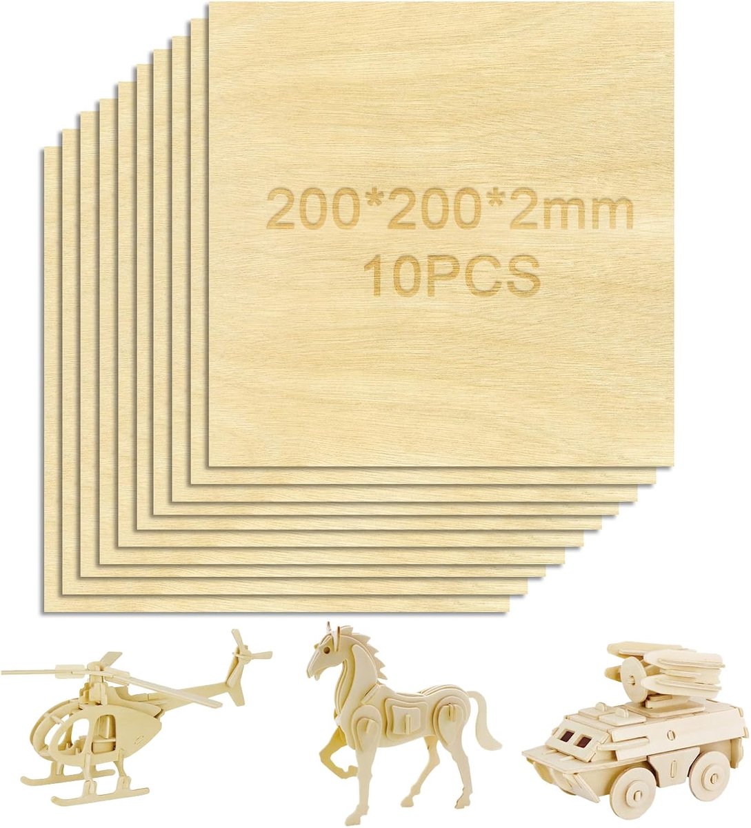 Balsa Plywood 2 mm Linde Hout voor Beeldhouwen - Model maken - Ambachten - Vuurverf - Verpakking van 10 (20 x 20 x 0,3 cm)