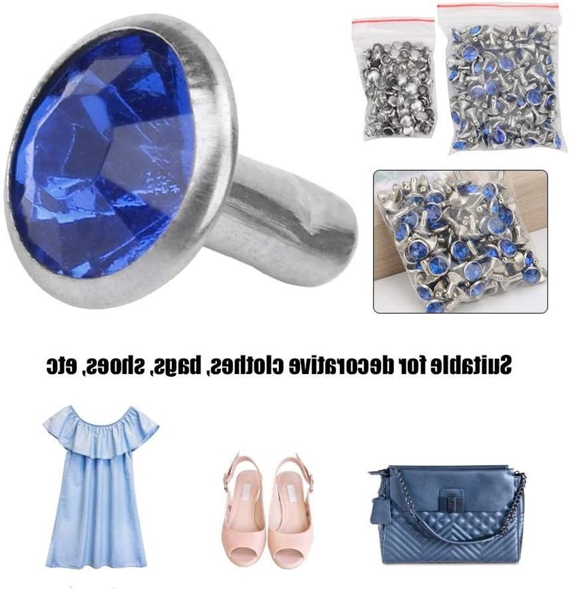100 Stuks Decoratieve Rhinestone Rivets 8mm voor DIY Projecten, Handgemaakte Versieringen en Modeaccessoires in Diep Blauw