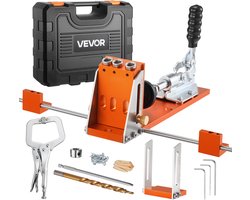 VEVOR Pocket Hole Jig Kit, Pocket Hole Jig Set 12,7-38,1 mm, Jig Pocket Hole Systeem met Gereedschapskoffer, C-Klem, Trapboor, Inbussleutel, Boorstopring, Vierkante Aandrijfbit